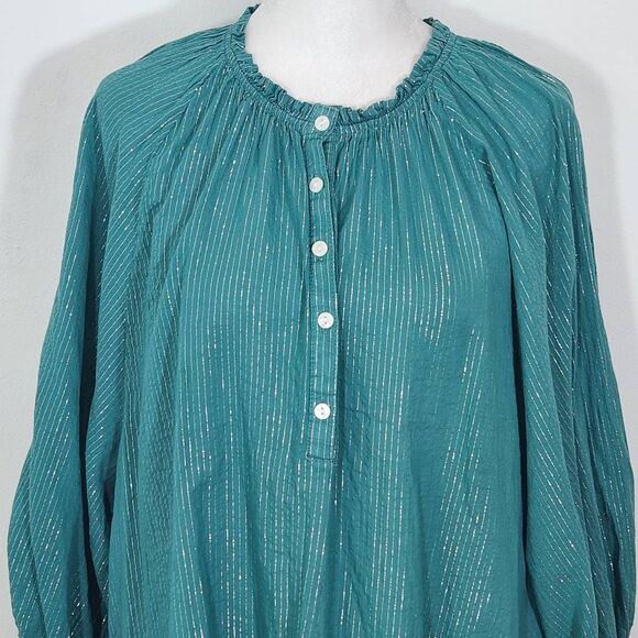 a.n.a Blue Boho Blouse with Full Sleeves Size XL Tall Blue and Silver Top - Picture 2 of 10